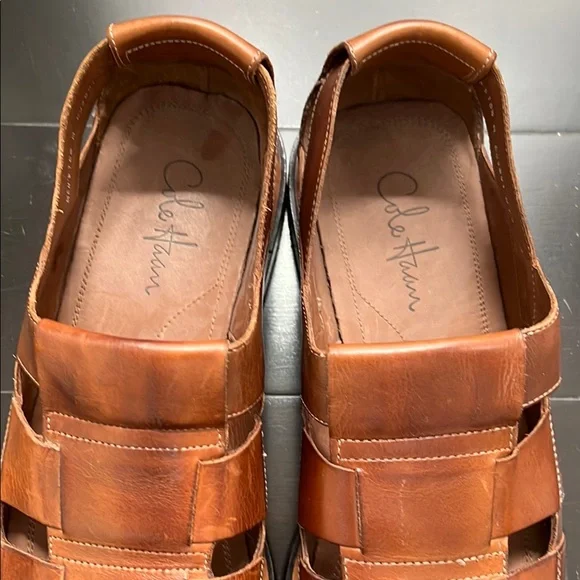Cole Haan Slip On Sandals Men's Size 10.5 M Brown Leather Fisherman Huarache - Picture 4 of 13
